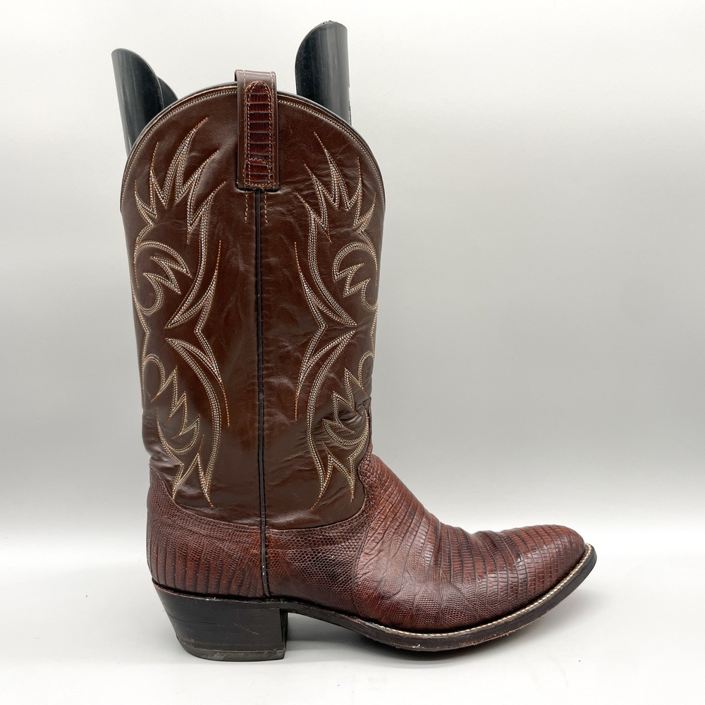 Dan Post Mens 12D Western Cowboy Boots Brown Teju Lizard Leather Rodeo VTG USA
